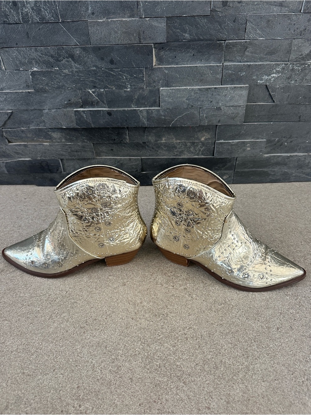 Free People vegan Leather Gold western/ cowboy boot - Picture 2 of 16